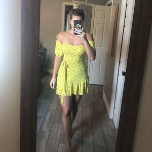 red ditsy print bardot frill hem skater dress